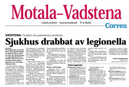 Artikel 'Sjukhus drabbat av legionella' - Östgöta Correspondenten 2002-07-25