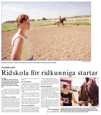 Artikel 'Ridskola för ridkunniga startar' - Östgöta Correspondenten 2002-07-17